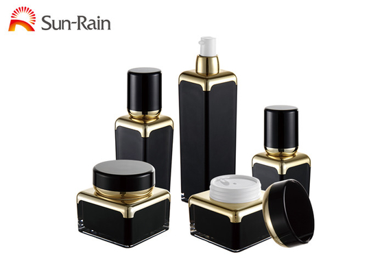 Black Square Acrylic Jars For Cosmetics Luxury Cream Packaging 30ml 50ml SR2366