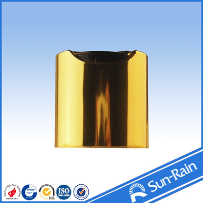 Recycle Shiny gold plastic bottle disc cap with metal shell for cosmetic