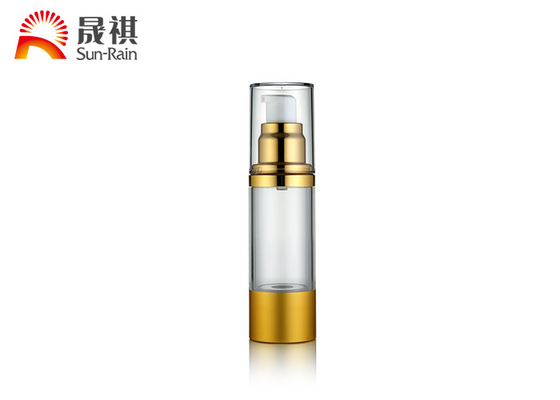 Custom Airless Pump Bottles Cosmetic Transparent Golden Collar AS Body SR-2108C